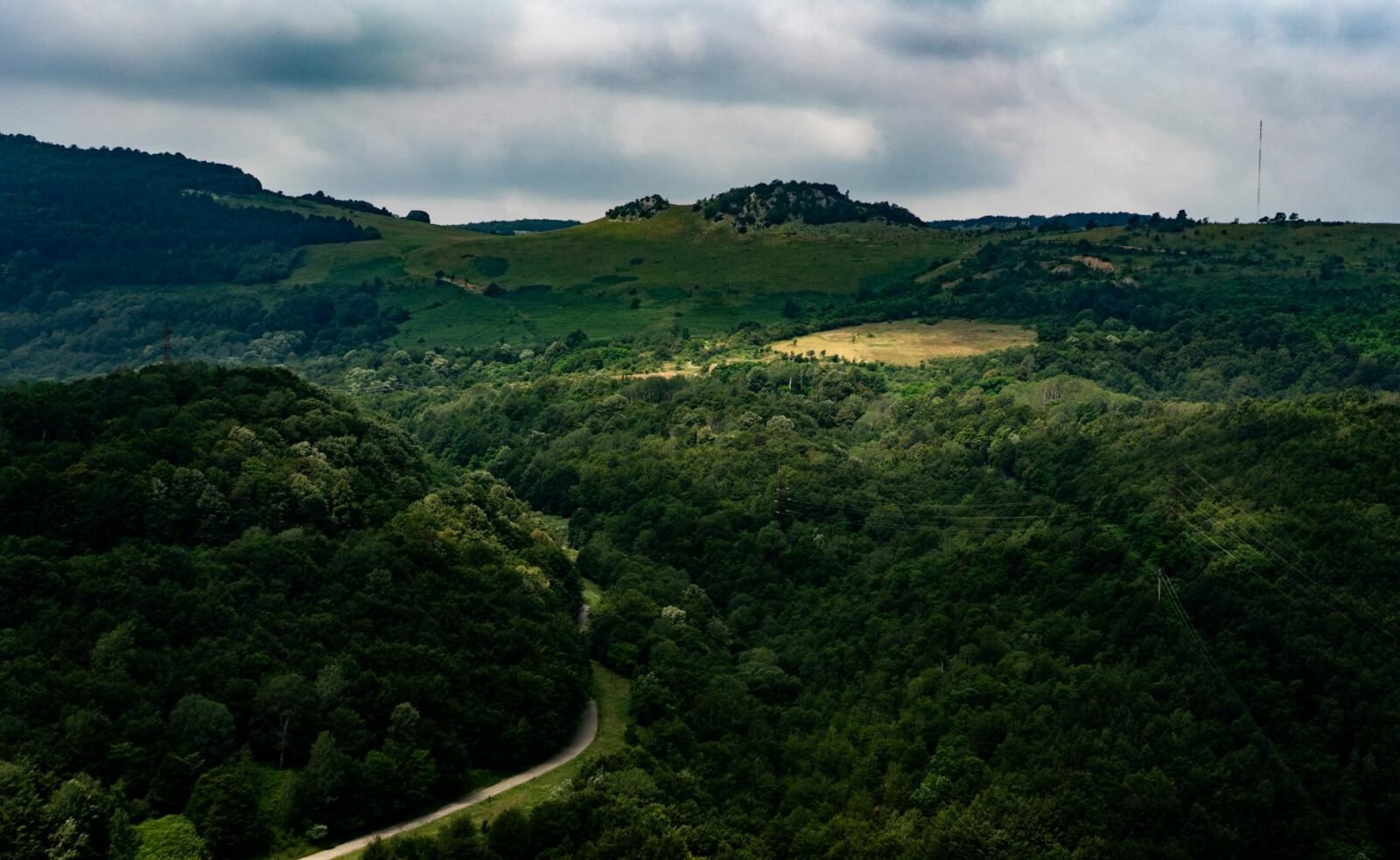 Beautiful landscape of the lush green hills in Caraș-Severin County, Romania.